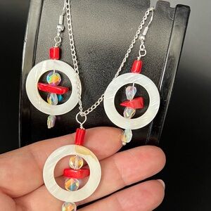 Elegant  .925 Silver clear crystals and Red coral Jewelry Set